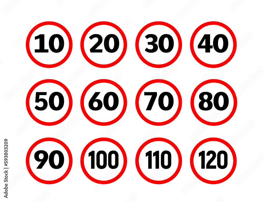 Speed limit sign icons. Traffic pictogram 20 30 km road speed limit sign. Speed limit sign icons. Traffic pictogram 20 30 km road speed limit sign.