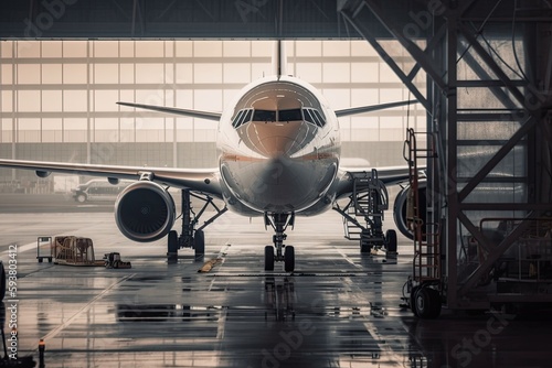 Fotografie, Tablou commercial airliner parked inside an airport hangar