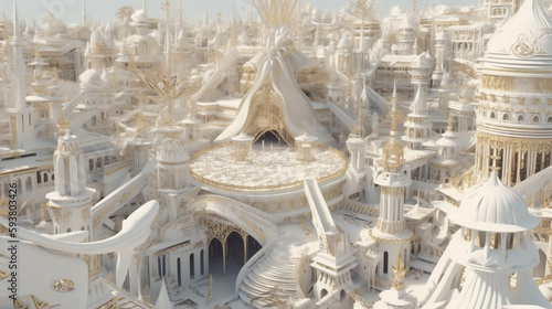 Futuristic city, white and golden elegant, concept art (ai generated)