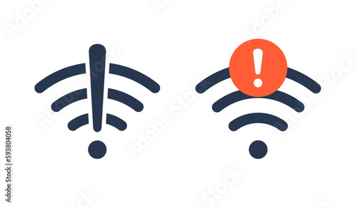 Wifi bad connection problem icon. Lost network wifi error internet vector warning concept. Wifi signal wave phone symbol.