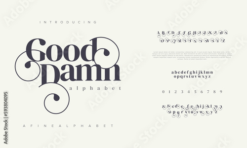 Elegant luxury good damn abstract digital technology logo font alphabet. Minimal modern urban fonts for logo, brand etc. Typography typeface uppercase lowercase and number. vector illustration