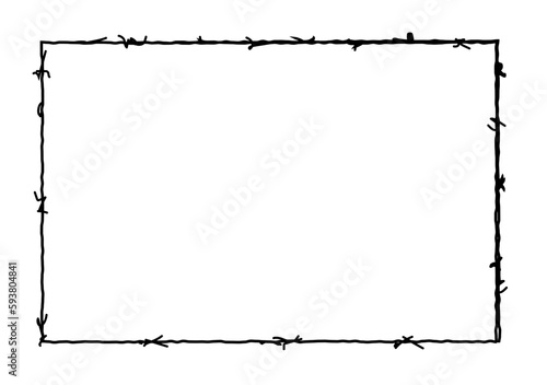 Wire barb frame border isolated vector square fence. Barbwire frame zone pattern black defence.