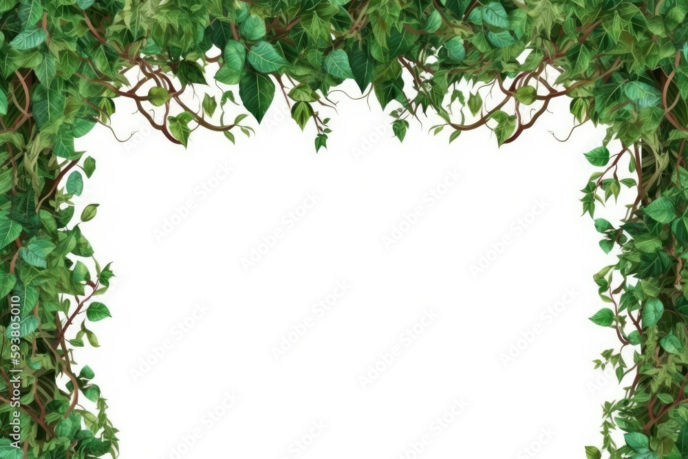 Naklejka premium rustic frame made of green leaves and branches. Generative AI