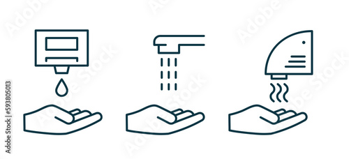 Hand wash gel vector hygiene soap disinfect line icon. Handwash foam sanitize outline protect hygiene soap.
