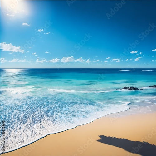 Tropical beach with blue sky and white clouds. Nature background. generated ai