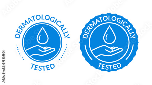 Dermatology skin test cosmetic label stamp icon. Water hypoallergenic certified dermatologist symbol icon.