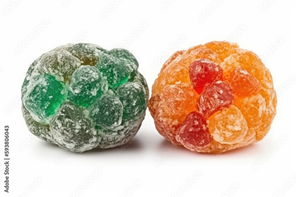 two colorful gummy bears sitting side by side on a white background. Generative AI two colorful gummy bears sitting side by side on a white background. Generative AI