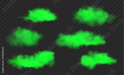 Green smoke effect vector explosion isolated nebula. Green smoke cloudy gas dust fog.