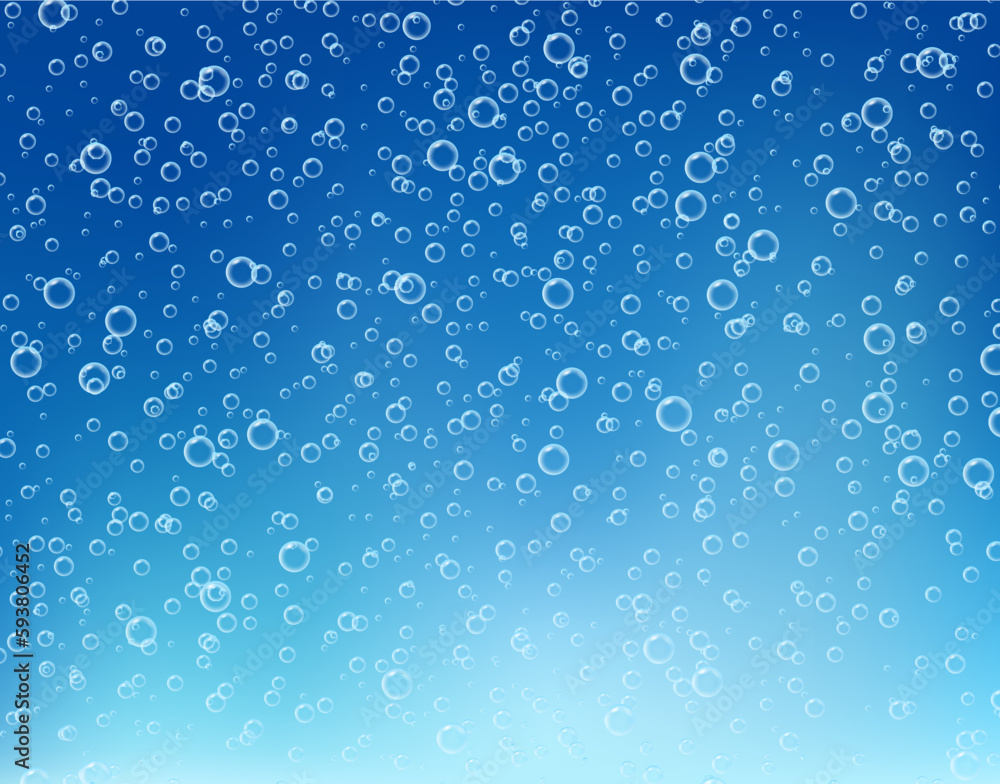 Water fizzing bubble sparkle vector background. Fizzy air soda champagne effervescent effect transparent