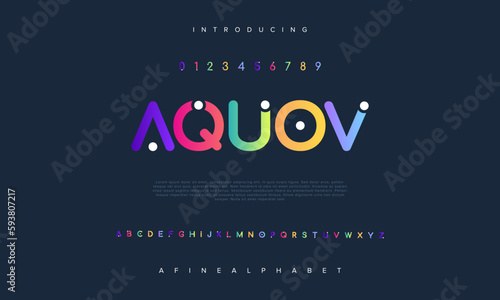 Aquov abstract digital technology logo font alphabet. Minimal modern urban fonts for logo, brand etc. Typography typeface uppercase lowercase and number. vector illustration