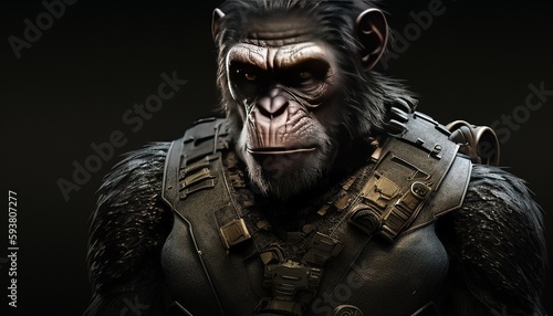chimpanzee commando, digital art illustration, Generative AI