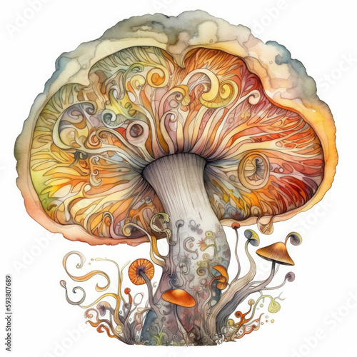 Wild Magic Mushrooms - Watercolor on a White Background