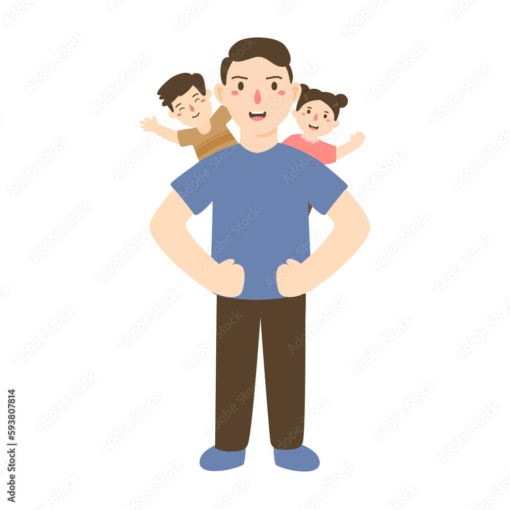 happy father's day with dad and children illustration