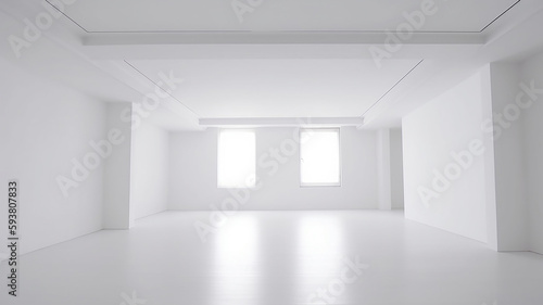 White clean empty architecture interior space room studio background wall display products minimalism. 3d rendering.