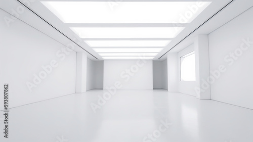 White clean empty architecture interior space room studio background wall display products minimalism. 3d rendering.