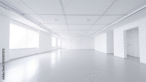 White clean empty architecture interior space room studio background wall display products minimalism. 3d rendering.