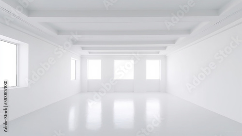 White clean empty architecture interior space room studio background wall display products minimalism. 3d rendering.