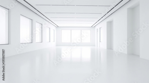 White clean empty architecture interior space room studio background wall display products minimalism. 3d rendering.