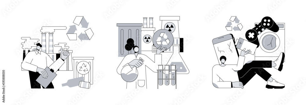 Waste management abstract concept vector illustration set. Mechanical ...