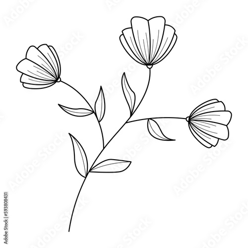 hand drawn doodle flowers in outline style  decorative floral element