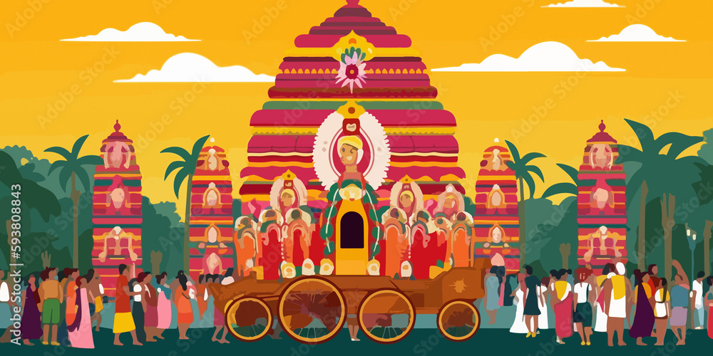 Flat illustration showcasing Rath Yatra festival Flat illustration showcasing Rath Yatra festival