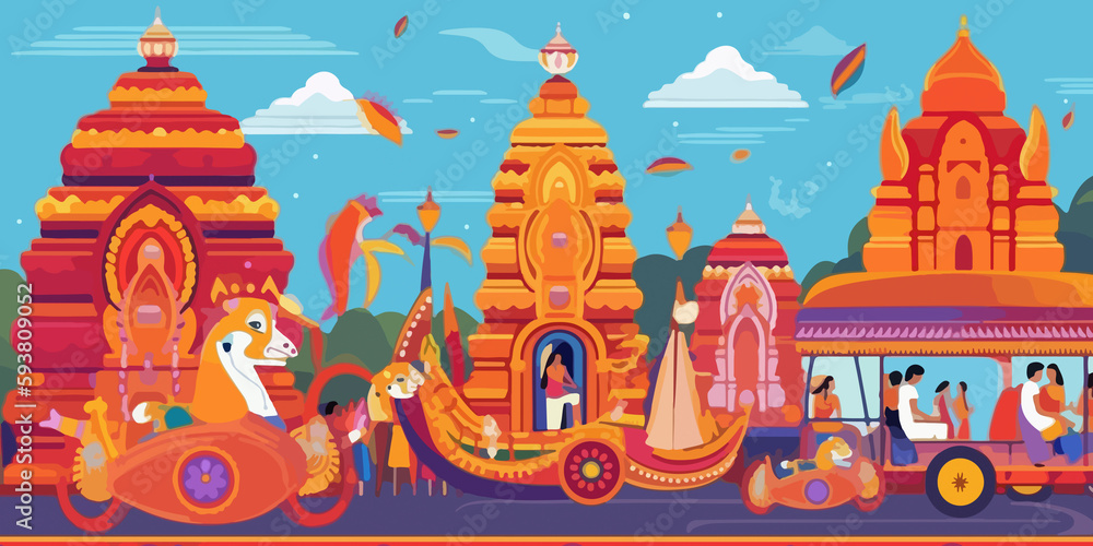 Hand drawn flat illustration of a Rath Yatra, concept background