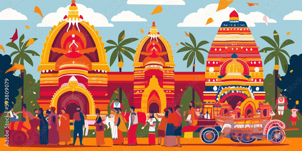Hand drawn flat illustration of a Rath Yatra, concept background Hand drawn flat illustration of a Rath Yatra, concept background