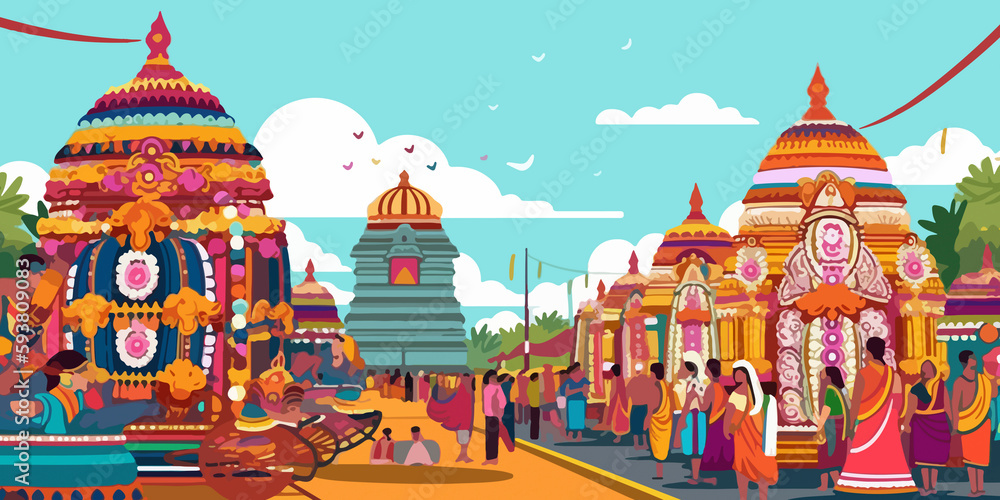Naklejka premium Hand drawn flat illustration of a Rath Yatra, concept background