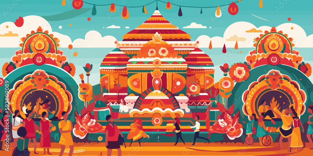 Hand drawn flat illustration of a Rath Yatra, concept background Hand drawn flat illustration of a Rath Yatra, concept background