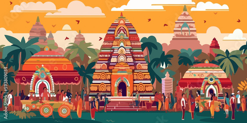 Hand drawn flat illustration of a Rath Yatra  concept background