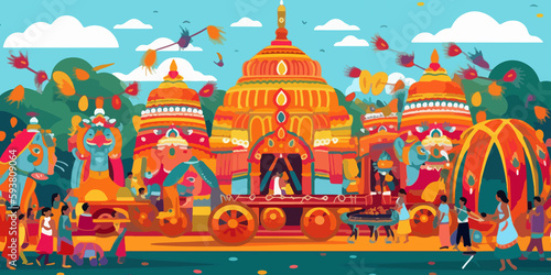 Hand drawn flat illustration of a Rath Yatra, concept background