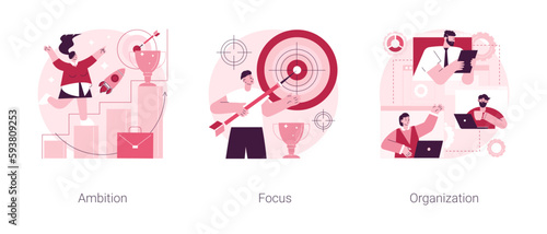 Setting big goal abstract concept vector illustration set. Business ambition, focus on success, self-organization ability, training personal skill, leadership, making fast career abstract metaphor.