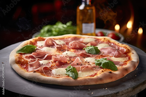 Prosciutto pizza with arugula. Generative AI