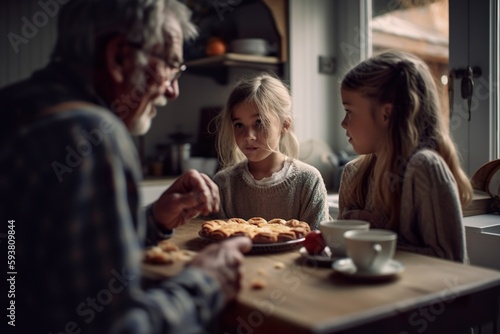 Grandparents and Young Family Sharing an Apple Pie  happy family reunion  AI Generative
