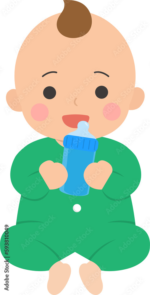 Baby with feeding bottle, drinking milk or drinking water, vector character illustration in cartoon style Baby with feeding bottle, drinking milk or drinking water, vector character illustration in cartoon style