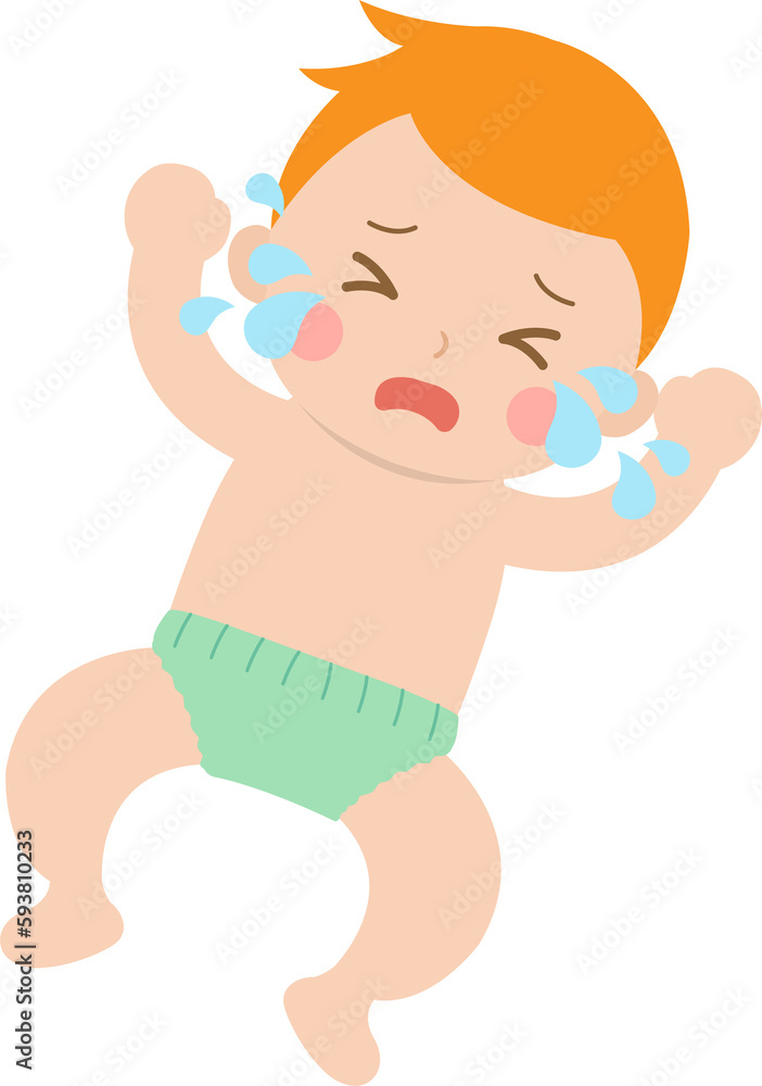 Crying baby expressing dissatisfaction, vector character illustration