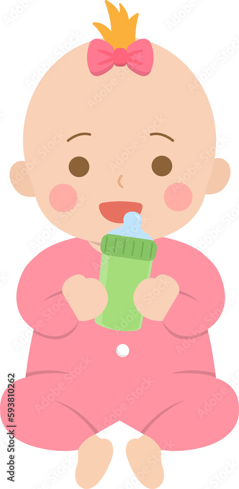 Baby with feeding bottle, drinking milk or drinking water, vector character illustration in cartoon style Baby with feeding bottle, drinking milk or drinking water, vector character illustration in cartoon style