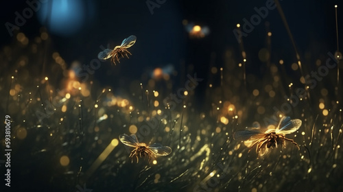 Abstract and magical image of glitter Firefly flying in the night forest. Fairy tale concept © Witri