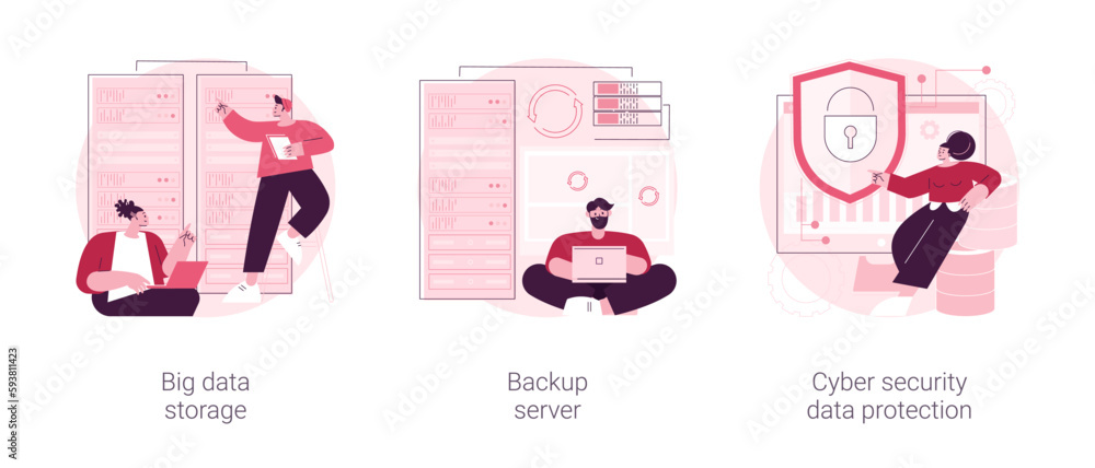 Data backup software abstract concept vector illustration set. Big data