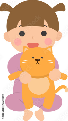Baby playing with dolls happily  vector character illustration