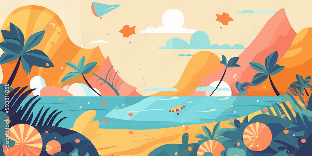 Hand drawn flat illustration of a Summer, concept background Hand drawn flat illustration of a Summer, concept background