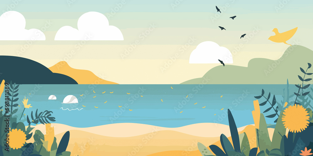 Hand drawn flat illustration of a Summer, concept background