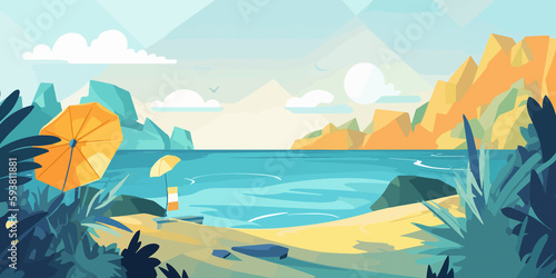 Hand drawn flat illustration of a Summer  concept background