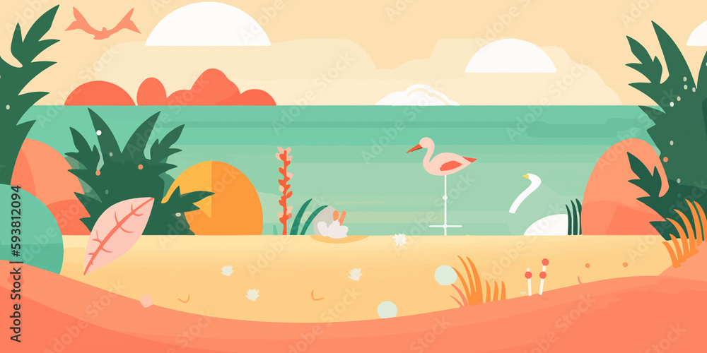 Hand drawn summer vibes in a flat background