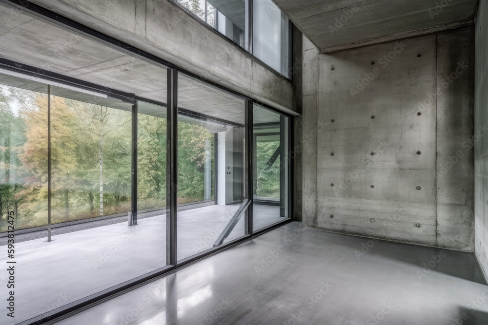 an empty modern room with minimalist design and natural lighting from large windows. Generative AI an empty modern room with minimalist design and natural lighting from large windows. Generative AI