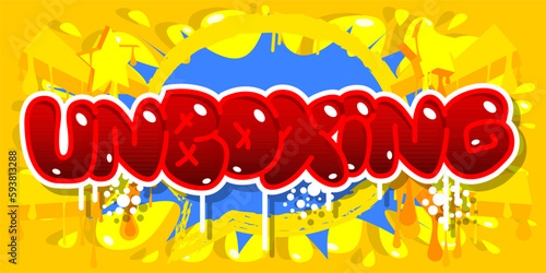 Unboxing. Graffiti tag. Abstract modern street art decoration performed in urban painting style.