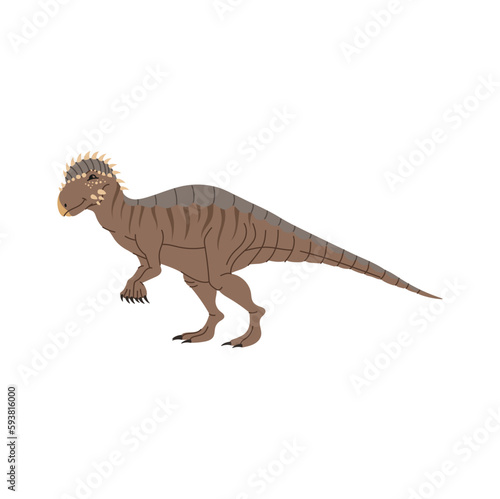 Pachycephalosaurus headed lizard cartoon dinosaur childish dino animal with stripes, funny cartoon character. Vector childish baby tyrannosaurus
