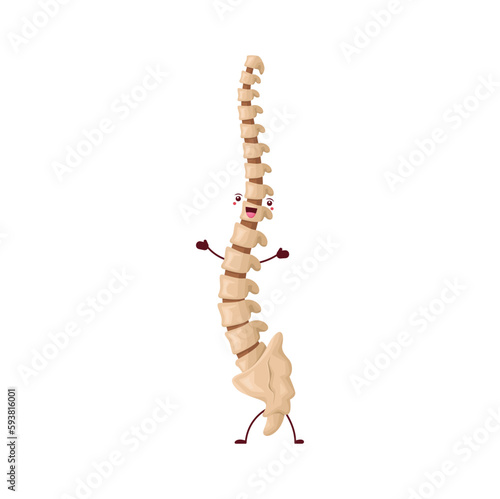 Cartoon spine character, healthy human vertebra funny vector funny healthy backbone personage. Cheerful positive chine, isolated anatomical skeleton spinal cord feel happiness emotions