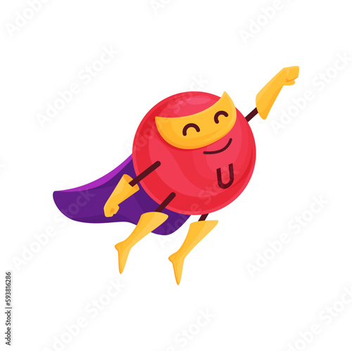 Cartoon vitamin U superhero character. Vector methylmethioninesulfonium capsule super hero comics book personage. Nutrient bubble flying in cape and mask. Isolated funny healthy food supplement ball