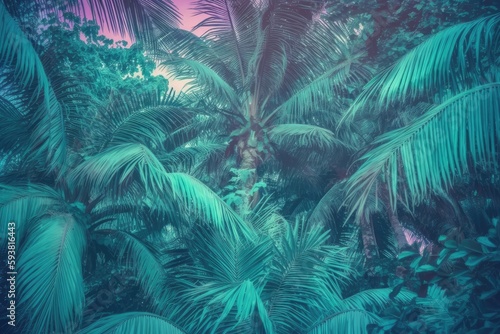 tall palm tree standing in a lush jungle landscape. Generative AI © 2rogan